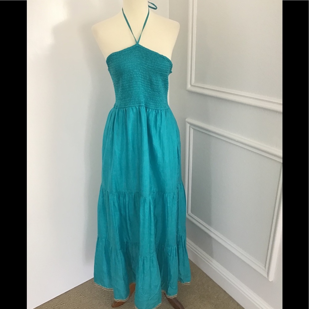 Turquoise silk Anthropologie Mauve dress